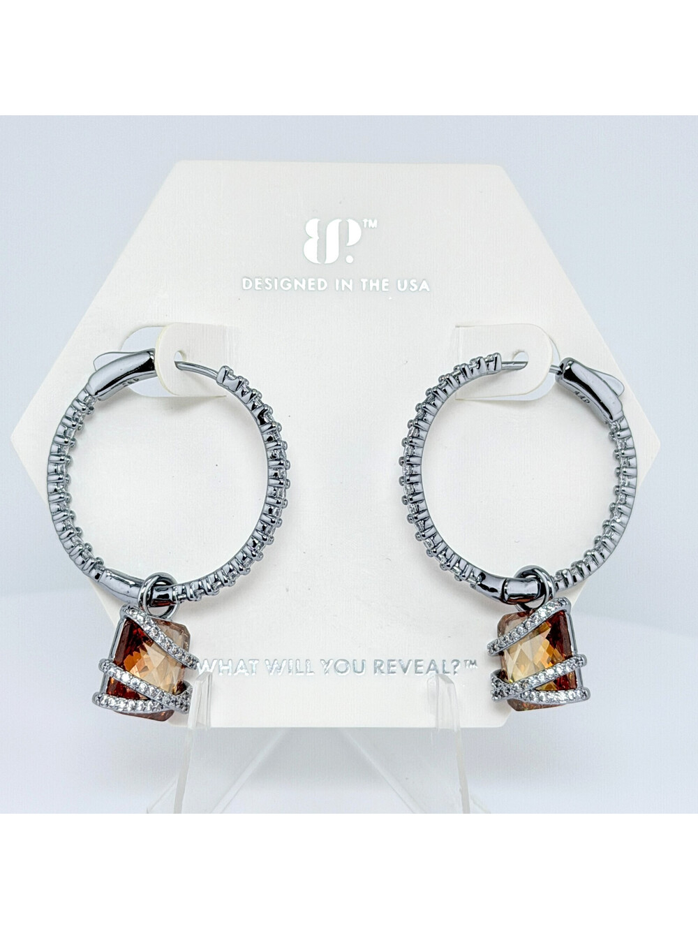 Bomb Party November Earrings "Intertwined In You" Amber Topaz Hematite RBP8432